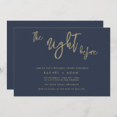 Navy Blue & Gold Chic Rehearsal Dinner Invitation Kaart (Voorkant / Achterkant)