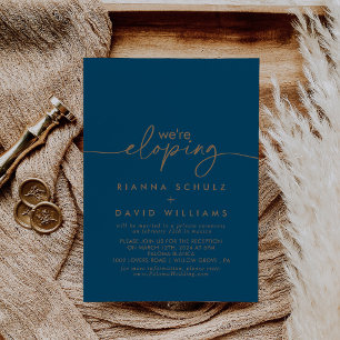 Navy Blue Gold Classic Elopement Receptie Kaart