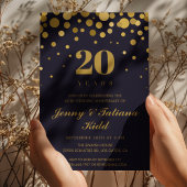Navy Blue & Gold Confetti 20e trouwdag Kaart