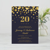 Navy Blue & Gold Confetti 20e trouwdag Kaart (Staand voorkant)