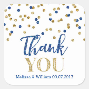 Navy Blue Gold Confetti bruiloft gunst Labels