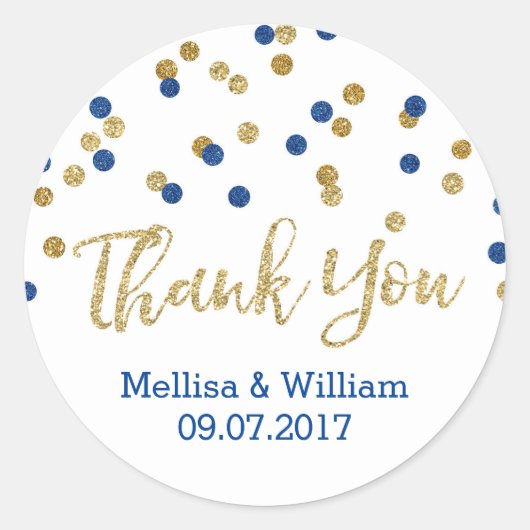 Navy Blue Gold Confetti bruiloft gunst Labels (Voorkant)