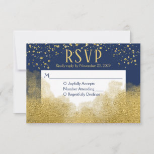Navy Blue Gold Confetti RSVP Wedding Response Kaartje