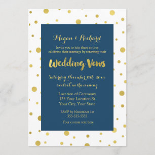Navy Blue Gold Confetti Vow Renewal Invitation Kaart