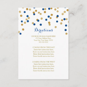 Navy Blue Gold Confetti Wedding Direction Insert Informatiekaartje