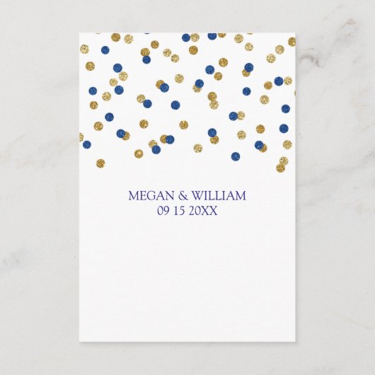 Navy Blue Gold Confetti Wedding Direction Insert Informatiekaartje (Achterkant)