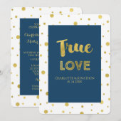 Navy Blue Gold Confetti Wedding Invitations Kaart (Voorkant / Achterkant)
