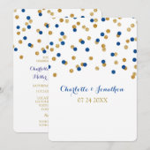 Navy Blue Gold Confetti Wedding Invitations Kaart (Voorkant / Achterkant)