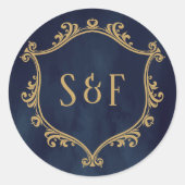 Navy Blue Gold Crest Monogram Envelope Seal Ronde Sticker (Voorkant)