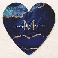 Navy Blue Gold Custom Letter Naam Papier Onderzett