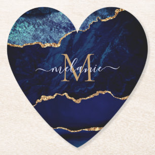 Navy Blue Gold Custom Letter Naam Papier Onderzett Kartonnen Onderzetters