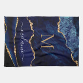 Navy Blue Gold Custom Letter Nom Cuisine Serviette (Horizontal)