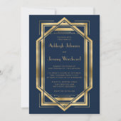 Navy Blue Gold  Deco Lijst Wedding 1920 Kaart (Voorkant)