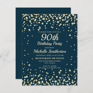 Navy Blue Gold Diamond Glitter Women 90th Birthday Kaart