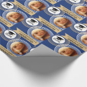 Navy Blue & Gold Dotted Circles Foto Afstuderen Cadeaupapier (Hoek)