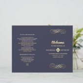 Navy blue | Gold Elegant Folded Wedding Program (Staand voorkant)