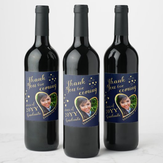 Navy Blue Gold Elegant Hartelijk dank 2023 Afstude Wijn Etiket (Flessen)