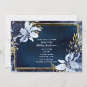 Navy Blue & Gold Elegant Moderne Waterverf Floral Kaart (Achterkant)