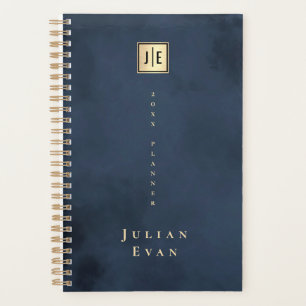 Navy Blue Gold Elegant Monogram Niet gedateerd 202 Planner