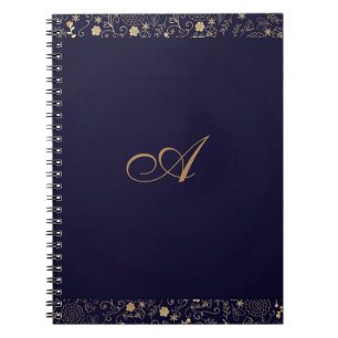 Navy Blue & Gold Elegant Rustic Floral Folie Notitieboek