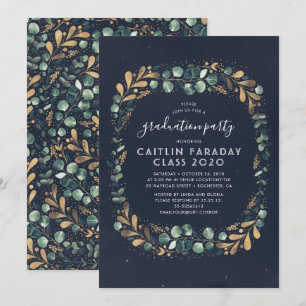 Navy Blue Gold en Green Graduation Party Kaart