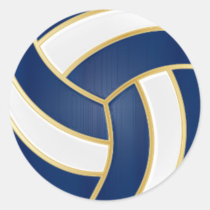 Navy Blue, Gold en White Volleyball Ronde Sticker