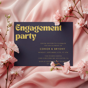 Navy Blue & Gold Engagement Party Uitnodiging