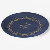 Navy Blue & Gold Eucalyptus Wreath Weddenschap Papieren Bordje (Gekanteld)