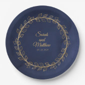 Navy Blue & Gold Eucalyptus Wreath Weddenschap Papieren Bordje (Voorkant)