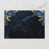Navy Blue Gold Floral Agaat Script Wedding Details Informatiekaartje (Achterkant)