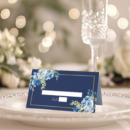 Navy Blue Gold Floral Elegant Evening Wedding