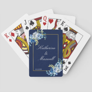 Navy Blue Gold Floral Elegant persoonlijk huwelijk Pokerkaarten