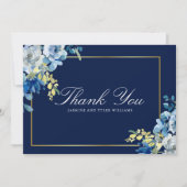 Navy Blue Gold Floral Elegant White Script Bedankkaart (Voorkant)