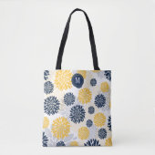 Navy Blue Gold Floral Monogram Draagtas (Voorkant)