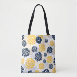 Navy Blue Gold Floral Monogram Draagtas