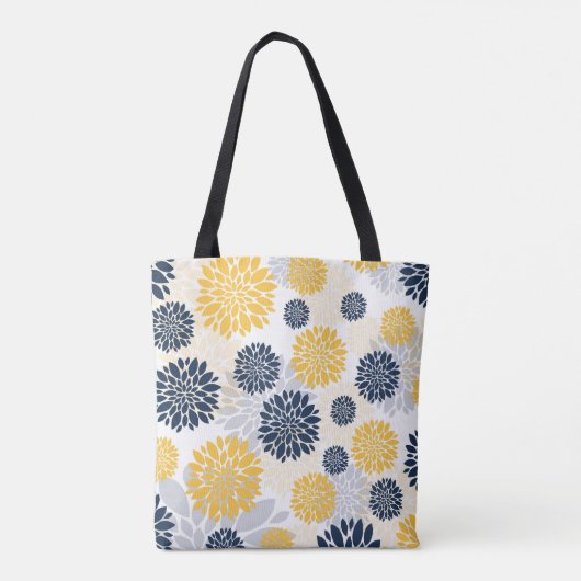 Navy Blue Gold Floral Monogram Draagtas (Achterkant)