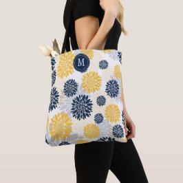 Navy Blue Gold Floral Monogram Draagtas