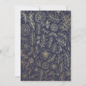 Navy blue | Gold Floral Pattern Wedding Kaart (Achterkant)