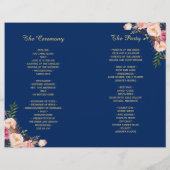 Navy Blue Gold Floral vouded Wedding Programme (Achterkant)