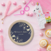 Navy Blue Gold Floral Wedding Papieren Bordje (Feest)