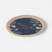 Navy Blue Gold Floral Wedding Papieren Bordje (Gekanteld)