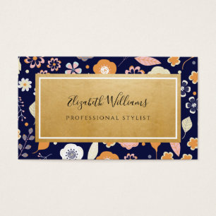 Navy Blue Gold Florals Stylist Visitekaartjes