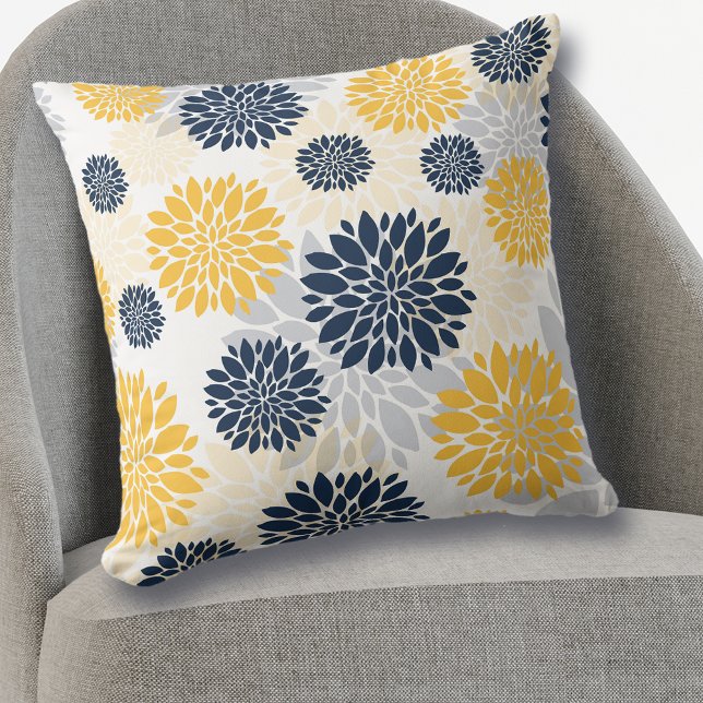 Navy Blue Gold Flower Pattern Kussen (Creator heeft geüpload)