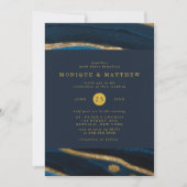 Navy Blue & Gold Foil Agate Wedding Kaart (Voorkant)