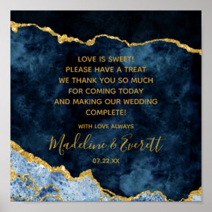 Navy Blue Gold Foil Love is Sweet Treat Table Sign Poster