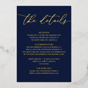 Navy Blue Gold Foil Minimalist Weddenschap Enclosu Folie Uitnodiging