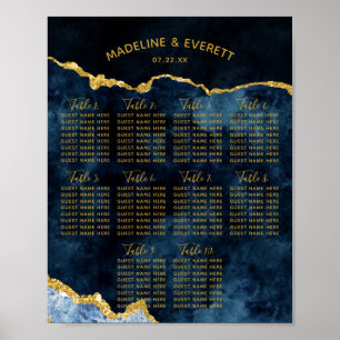 Navy Blue Gold Foil Wedding Table Seating Chart Poster