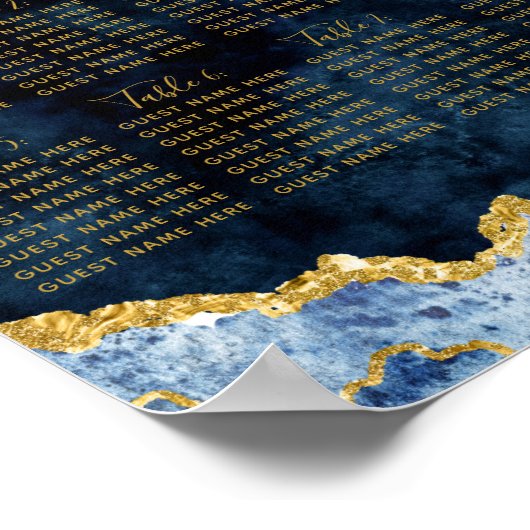 Navy Blue Gold Foil Wedding Table Seating Chart Poster (Hoek)