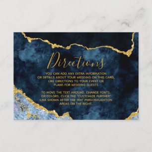 Navy Blue Gold Folie Agaat Bruiloft Routebeschrijv Informatiekaartje