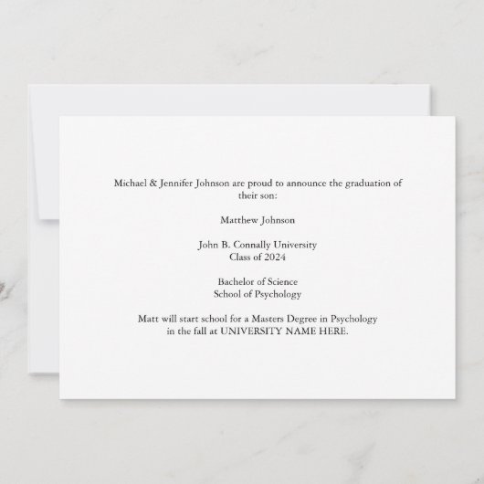 Navy Blue Gold Formal foto geometrisch Afstuderen Aankondiging (Achterkant)